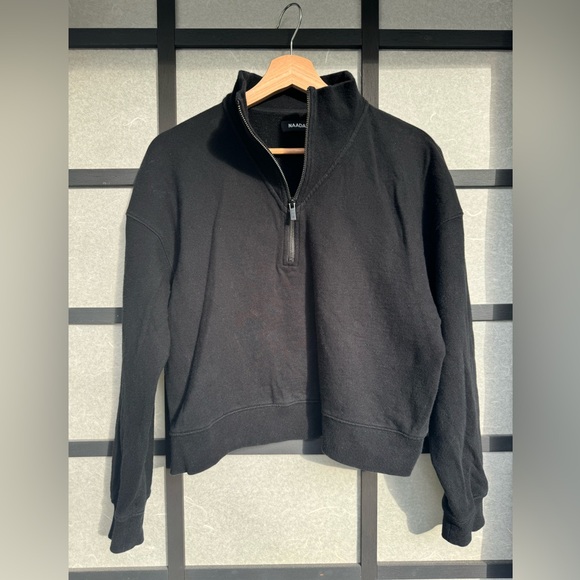 Naadam Cotton/Cashmere Cropped Fleece Quarter Zip - Picture 4 of 9